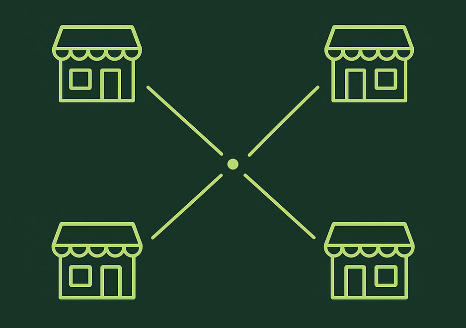 Illustration eines Händlernetzwerks für Fahrräder