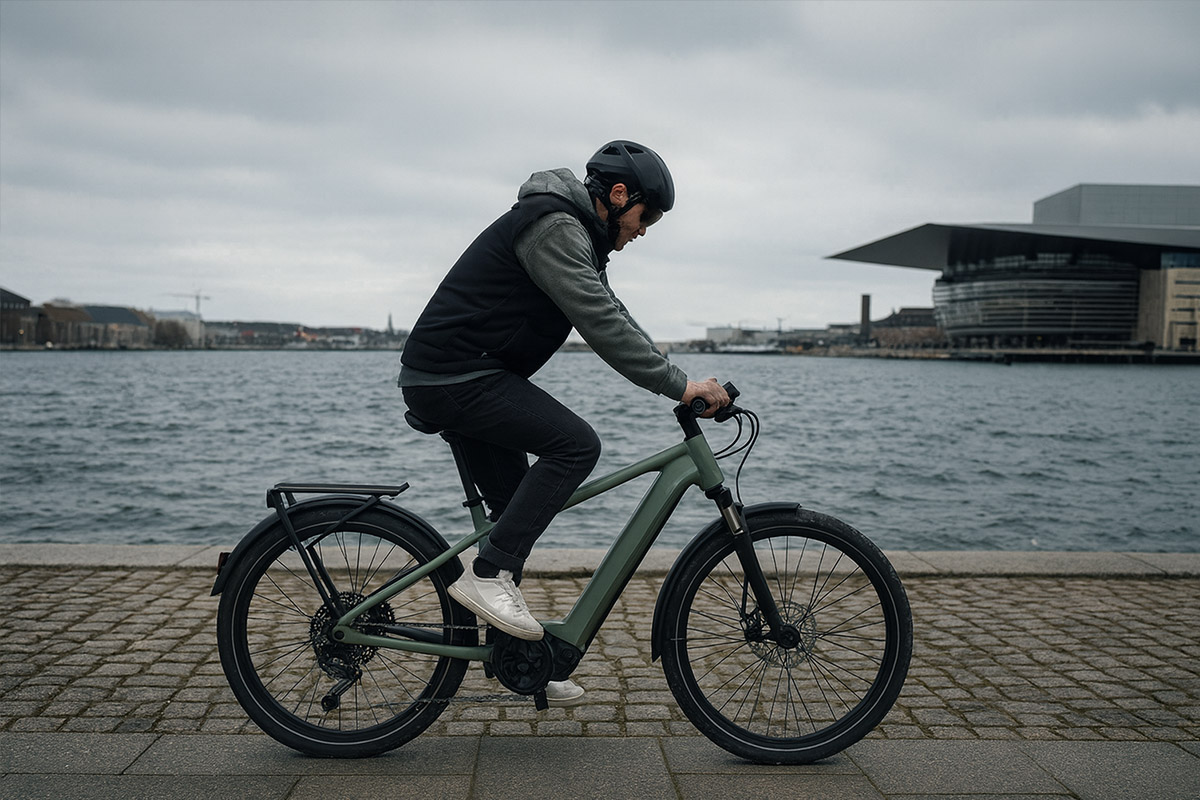 E-Bike Fahrer macht Sport und verbrennt Kalorien